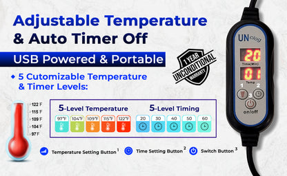 5 level options adjustable timer and temperature