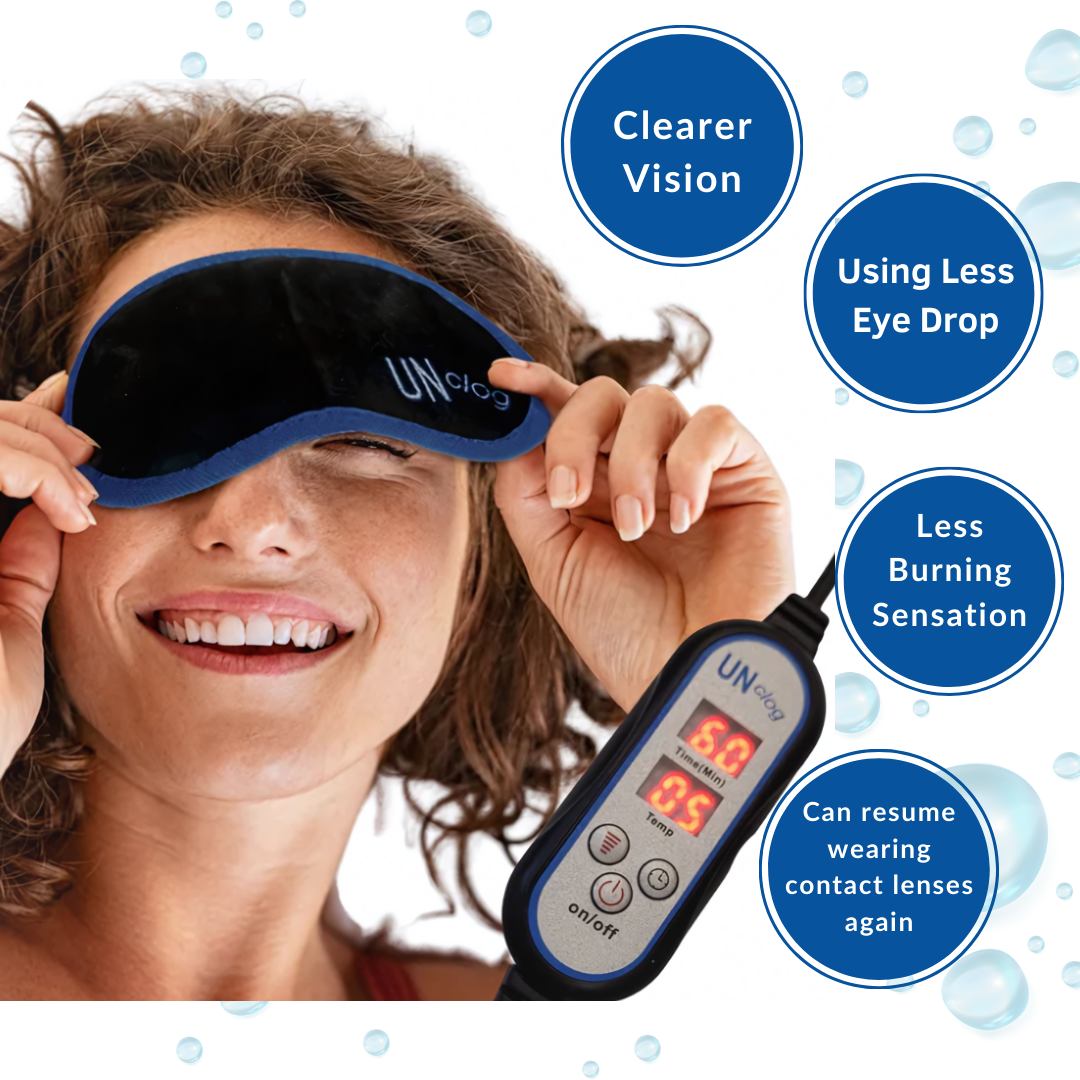 Experience soothing relief for dry eyes, blepharitis, MGD, and styes. The UNCLOG Heated Eye Mask uses far-infrared technology for gentle, effective warmth